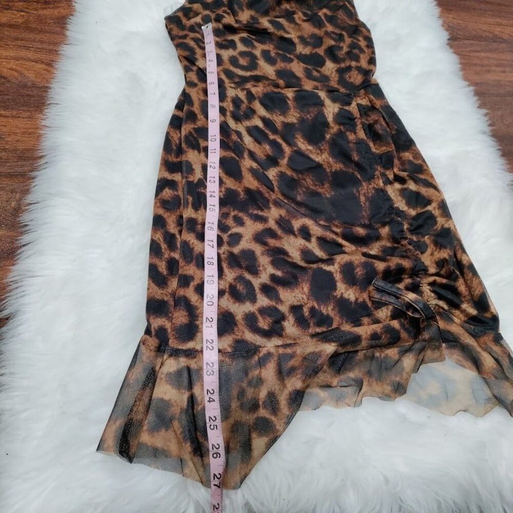 What A Girl Wants Cheetah Whimsy Twee Party Sheer Hem Mesh Mini Dress Small, NWT - Picture 8 of 9